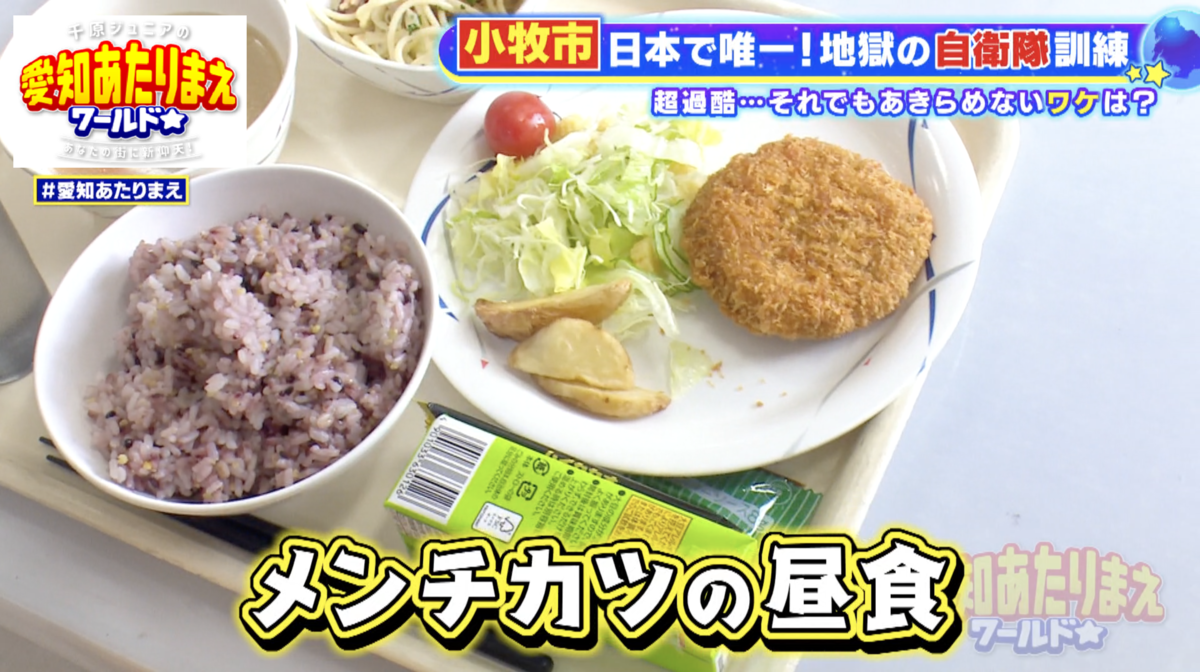 おぼんに置かれたごはんやおかずなどの昼食