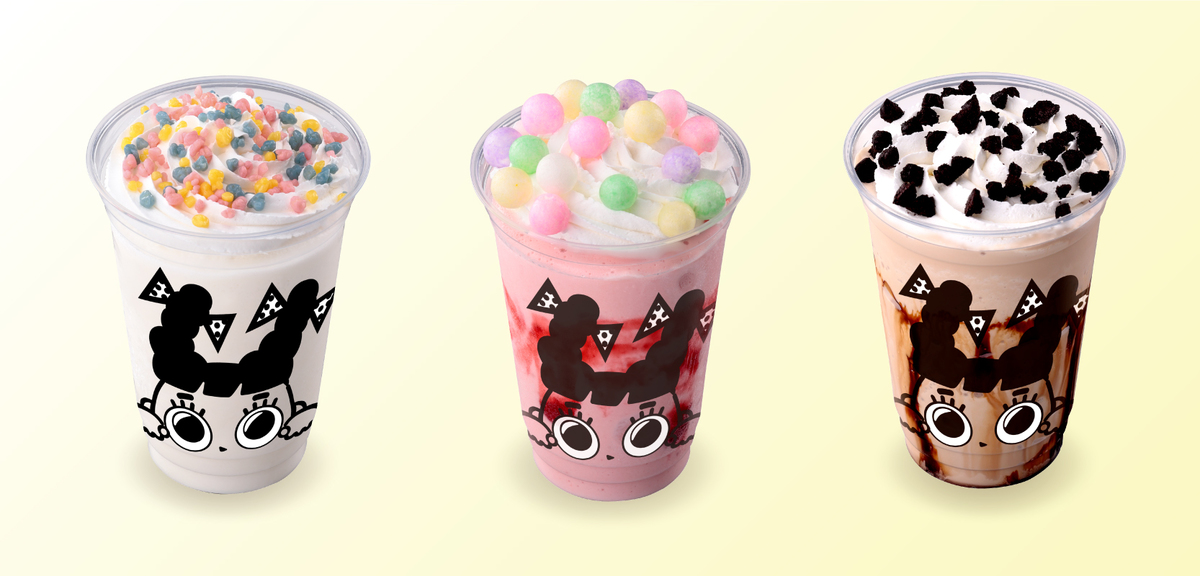 スーちゃんシェーク 390円（税込＋トッピングは別料金）左から「飲むスガキヤクリーム」「飲むベリークリーム」「飲むコーヒークリーム」