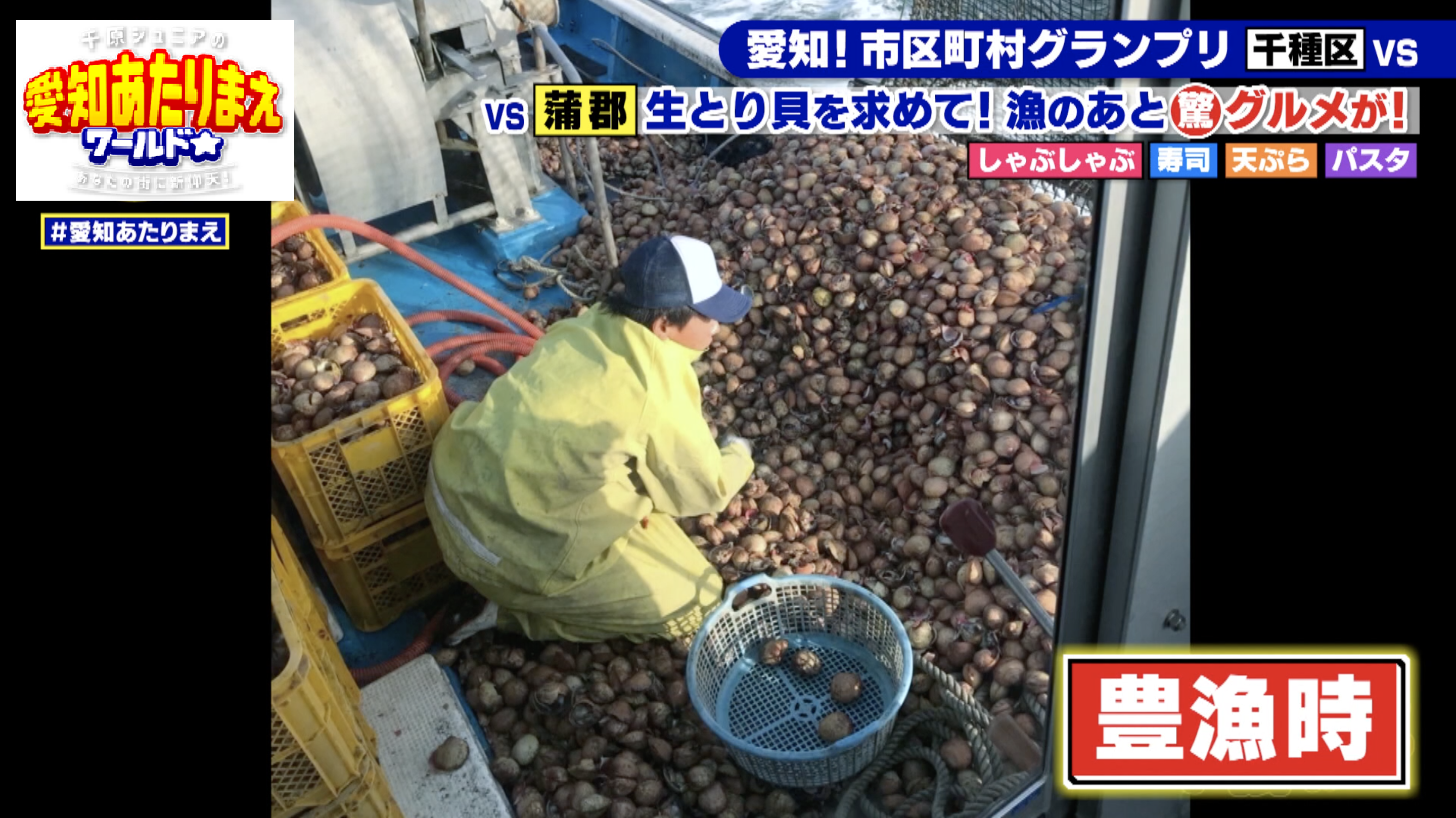 大量のとり貝が船内を埋め尽くす様子。